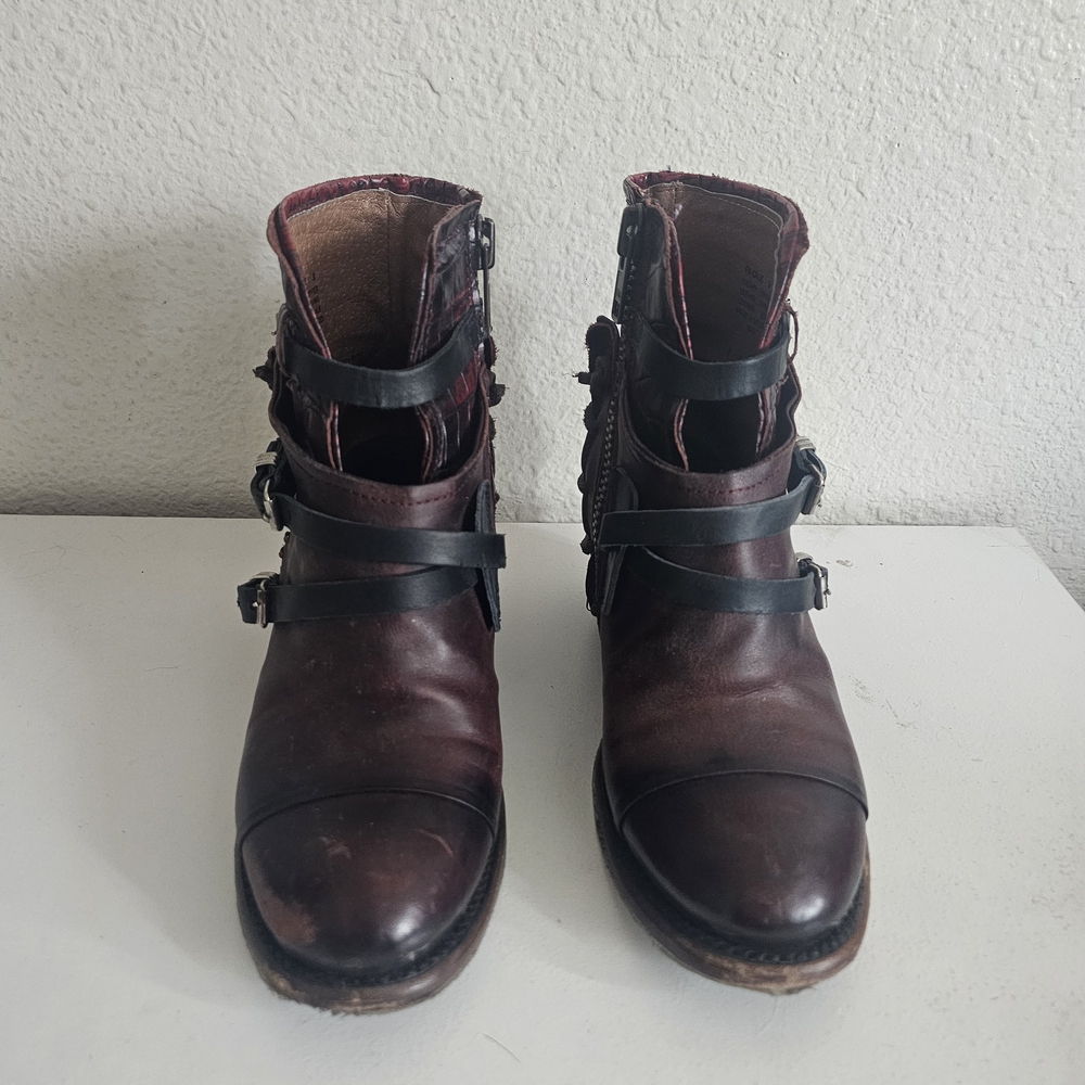 Freebird by Steven Burgundy Leather Ankle Boots Crue